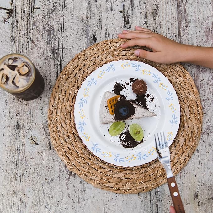 Defined Deco Woven Placemats Set of 4,12" Round Rattan Placemats,Natural Hand-Woven Water Hyacinth Placemats,Farmhouse Weave Place Mats,Rustic Braided Wicker Table Mats for Dining Table,Home,Wedding.