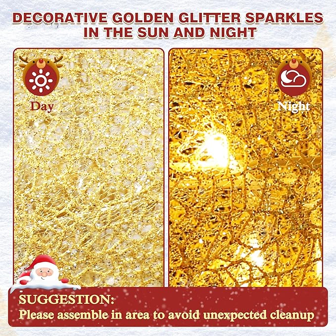 4.5FT Lighted Reindeer Family Set for Christmas Decoration, 3 Pieces Pre-Lit Iridescent Deer with 200 LED Lights, 3D Glittered Standing Holiday Display for Outdoor, Indoor, Golden