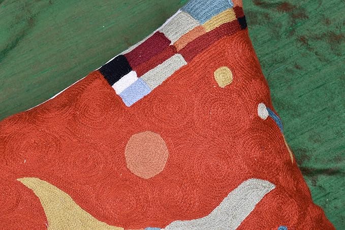 Kandinsky Modern Pillow Cover Orange Abstract Pillowcase Modern Chair Cushion Contemporary Pillowsham Outdoor Mid Century Chair Handmade Wool Size 18x18