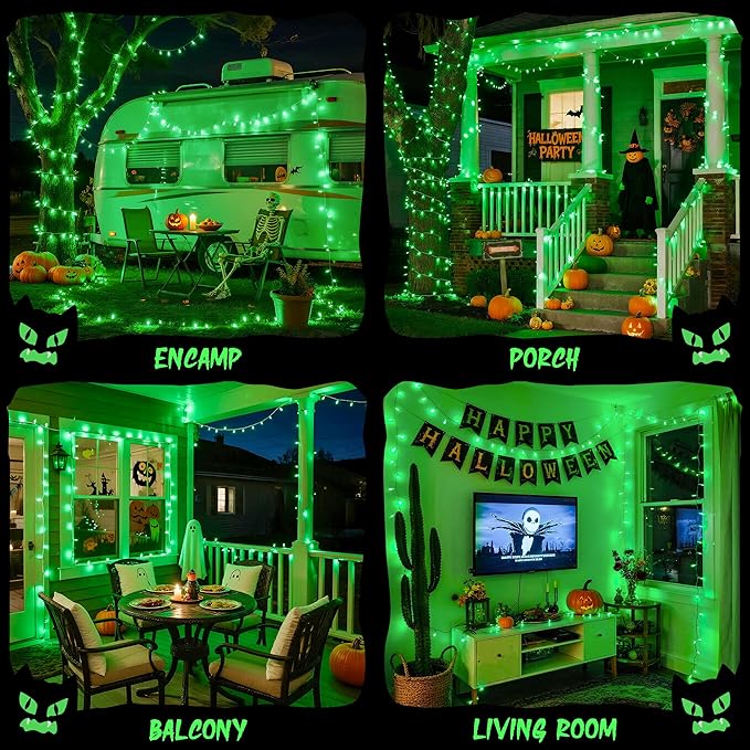 JMEXSUSS 100 LED Green Lights for Halloween Decorations, 33ft Halloween Lights Battery Operated with Remote, Green String Light Indoor Outdoor for Tree House Yard Xmas Decor