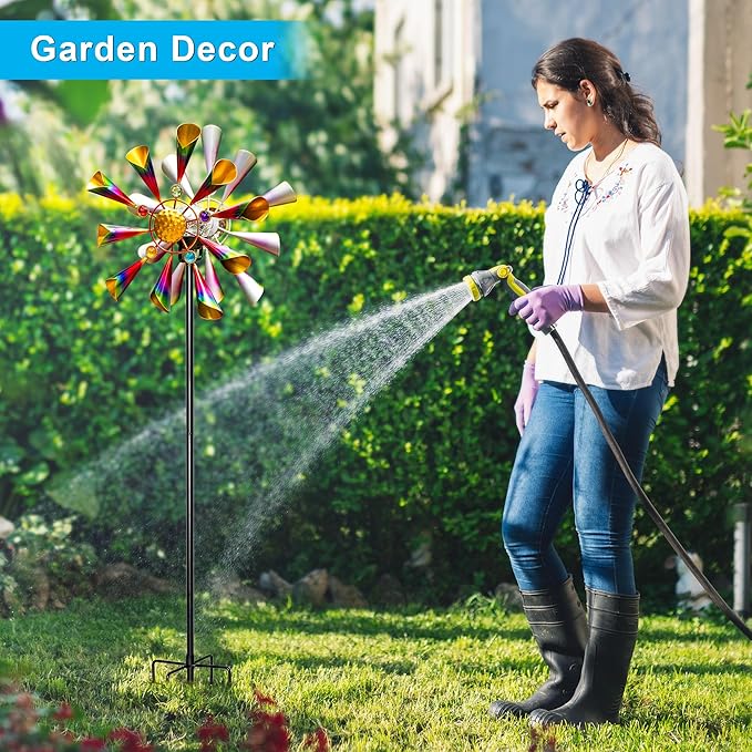 54'' Wind Spinners Outdoor Solar Garden Decor Light - Unique Metal Stake Colorful Windmill, Durable Waterproof Design for Garden, Lawn, Patio