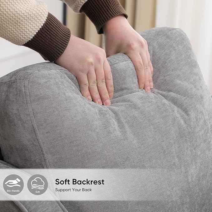 Accent Chair for Living Room, Mid Century Modern Reading Chair for Bedroom, Upholstered Armchair with Side Pockets, Comfy Single Sofa Side Chair for Office, Apartment, Small Room, Light Grey