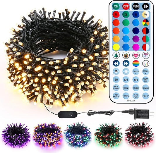 BrizLabs RGBW Christmas Lights, 98.5FT 300 LED Color Changing Halloween String Lights with Remote, Warm White Christmas Light, Twinkle Mini Light String for Indoor Outdoor Xmas Halloween Tree Party