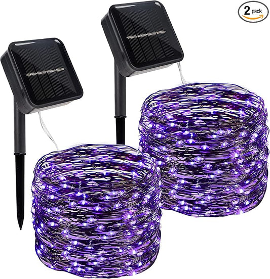 Twinkle Star 2 Pack Outdoor Solar String Lights, Total 80FT 240 LED Solar Powered Halloween Decorative Fairy Lights with 8 Modes, Waterproof Black Wire Light Patio Yard Wedding Party, Purple, 2 Pack