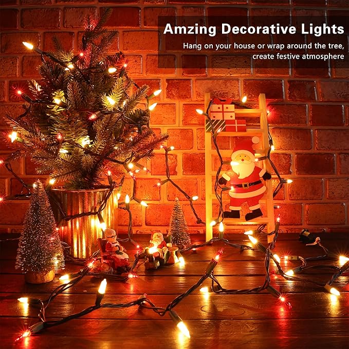 BrizLabs 300 Counts Red & White Christmas Lights, 69.6ft Mini Lights Connectable, UL Certified Incandescent Christmas String Lights Plug-in, Indoor Xmas Tree Lights for Outdoor Xmas Home Decor