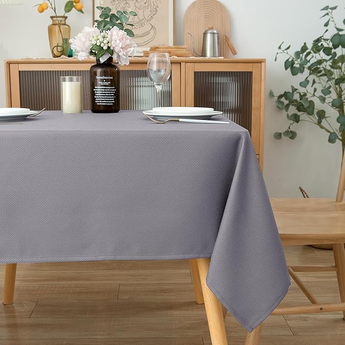 Biscaynebay Textured Fabric Square Tablecloths 60"x60", Silver Grey Water Resistant Table Cloth Small Card Folding Table Covers Linen for Dining, Kitchen, Wedding & Parties, etc. Machine Washable
