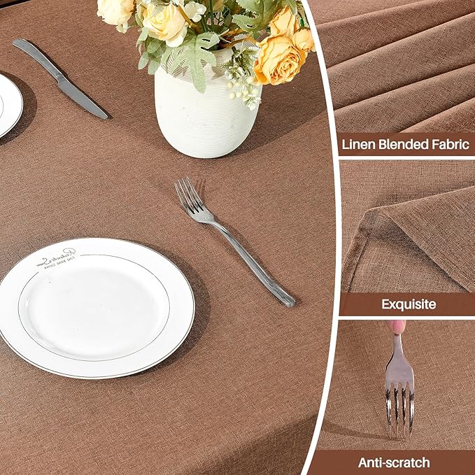 IVAPUPU Textured Linen Table Cloth for Rectangle Table - Coffee Tablecloths Rectangular Waterproof Wrinkle Free Wipeable Dining Table Cover for Spring Wedding Birthday Kitchen Decor, 60 x 84 Inch