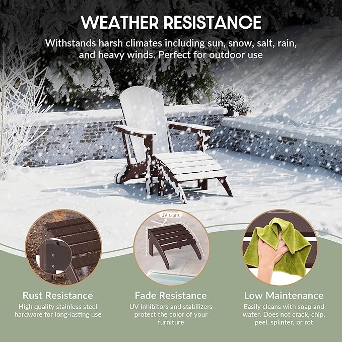 WestinTrends Outdoor Ottoman, Patio Adirondack Ottoman Foot Rest, All Weather Poly Lumber Folding Foot Stool for Adirondack Chair, Widely Used for Outside Porch Pool Lawn Backyard, Dark Brown