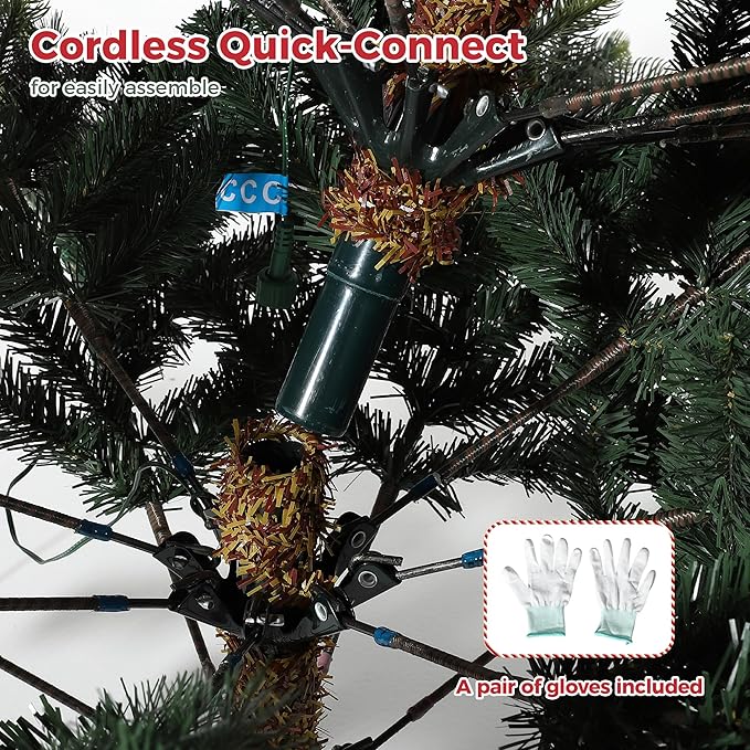 9ft Pre-lit Artificial Christmas Tree,Spruce Prelit Christmas Trees for Home,Office,Party Thickened PE&PVC Branch Tips & UL Listed Lights Incandescent Warm White,Fire-Resistant Automatic Branches