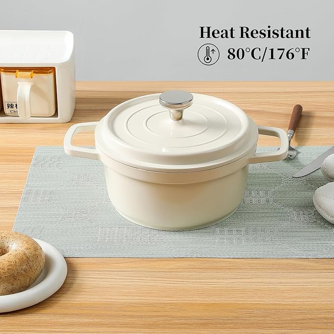 Leetaltree Mint Cream Placemats Set of 8 - Heat Resistant Non-Slip Place mats for Dining Table, Washable Durable PVC Vinyl Woven Table Mats（Mint Cream, 8）