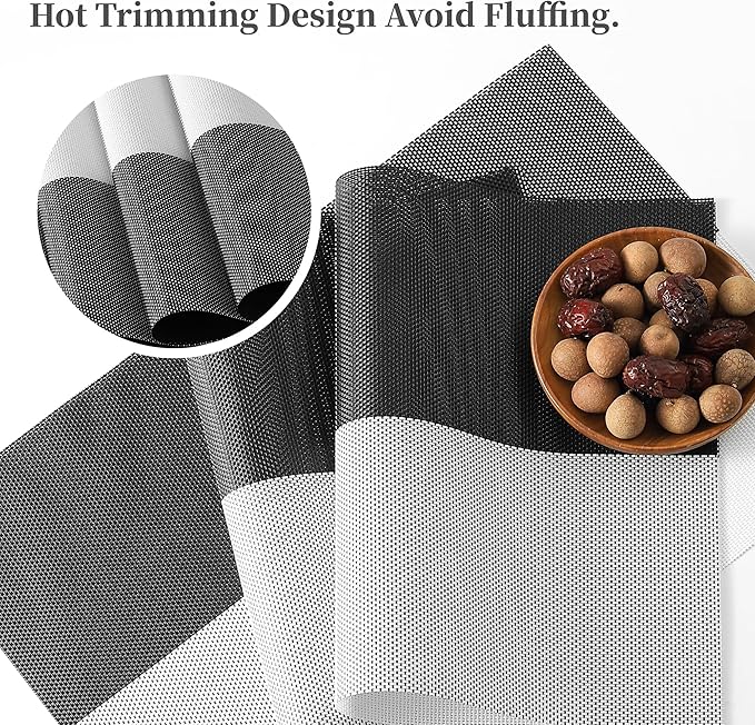 Leetaltree Gray with White Grid Pattern Placemats Set of 6 - Heat Resistant Non-Slip Place mats for Dining Table, Washable Durable PVC Vinyl Woven Table Mats（Grey Grid, 6）