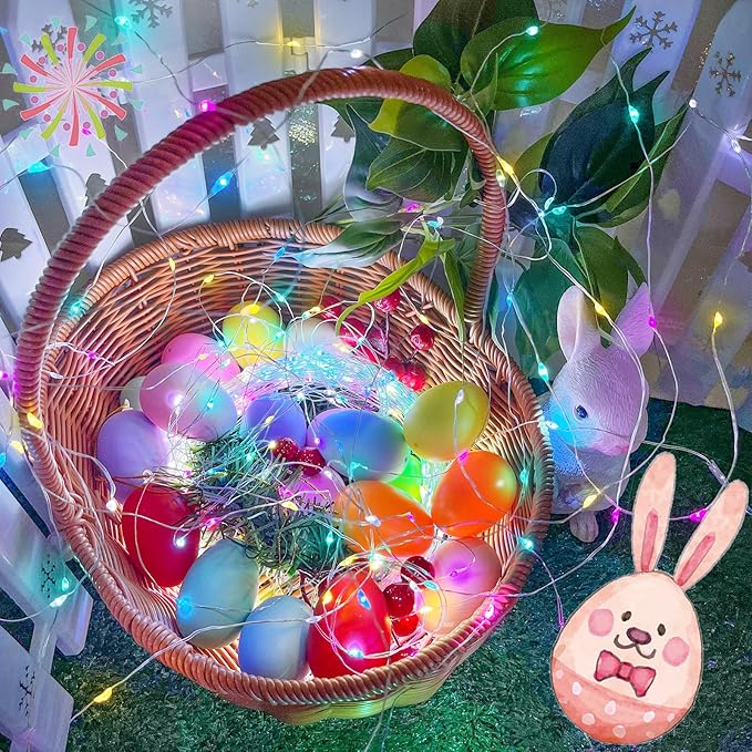 4-Pack Easter Lights Battery Operated, Pastel Fairy Lights with Timer, Waterproof 16FT 50LED Christmas String Light Indoor Outdoor for Easter Home Bedroom Christmas Centerpiece Decoration (Multicolor)