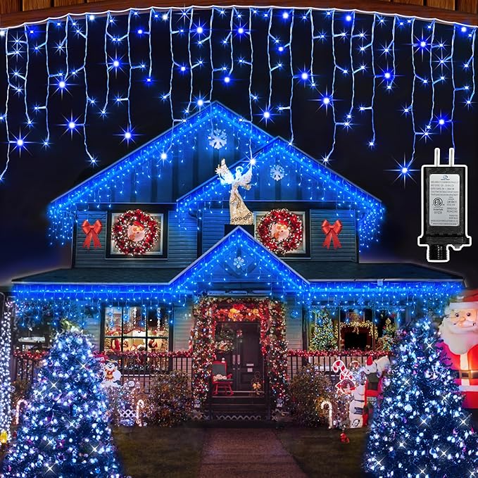 666 LED 66FT Christmas Lights with 148 Drops, 12 Modes Dimmable Blue Outdoor Hanging Lights with Timer Memory, Waterproof Curtain Lights for Home Bedroom Yard Indoor Tree Window Roof Fence Wedding
