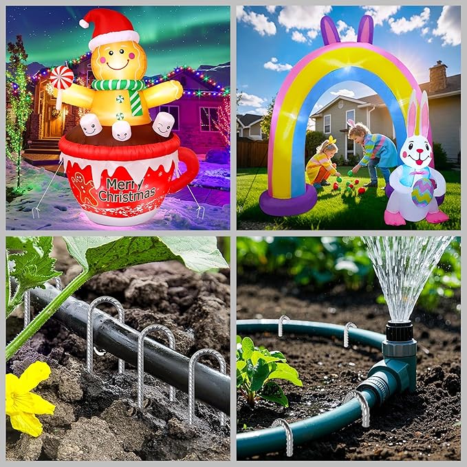 VVOKGO Rebar-Stakes-12-Inch J Hook Galvanized Tent Stakes Heavy Duty, 4-Pack Ground Chain Link Fence Anchors with Chisel Point End for Gazebo Bounce House, Camping Tents, Outdoor Inflatable Decoration