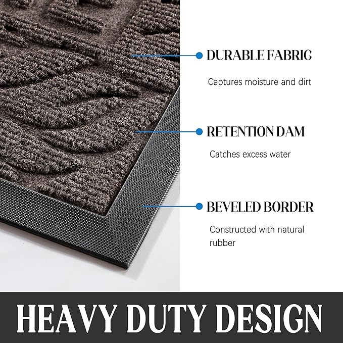 Yimobra Welcome Door Mat Outdoor Indoor, Non Slip Front Doormats, Heavy Duty Rubber Backing, Low-Profile Entrance Mat, Absorbent Resist Dirt, Easy Clean Patio Garage Floor Mats, 29.5 x 17, Brown
