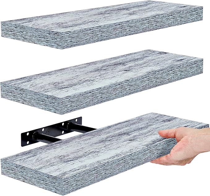 Sorbus Floating Shelves - 3 Pack 16 Inch Rustic Blue Wall Shelves for Bedroom, Kitchen, Living Room, Bathroom Shelves, Home Decor, Office - Floating Shelf for Trophies, Books, Frames, Toilet Paper