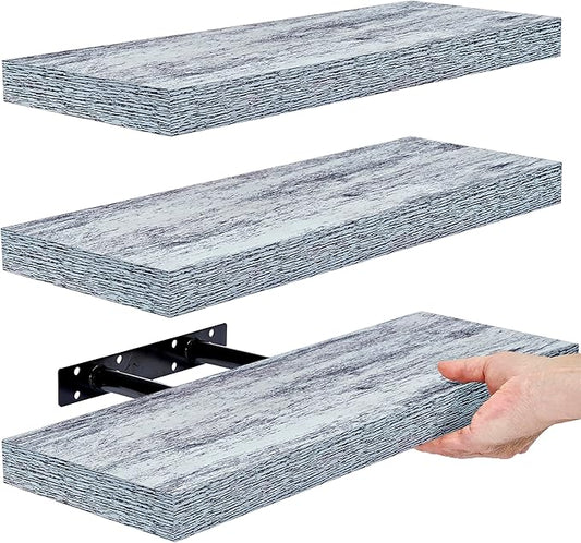 Sorbus Floating Shelves - 3 Pack 16 Inch Rustic Blue Wall Shelves for Bedroom, Kitchen, Living Room, Bathroom Shelves, Home Decor, Office - Floating Shelf for Trophies, Books, Frames, Toilet Paper