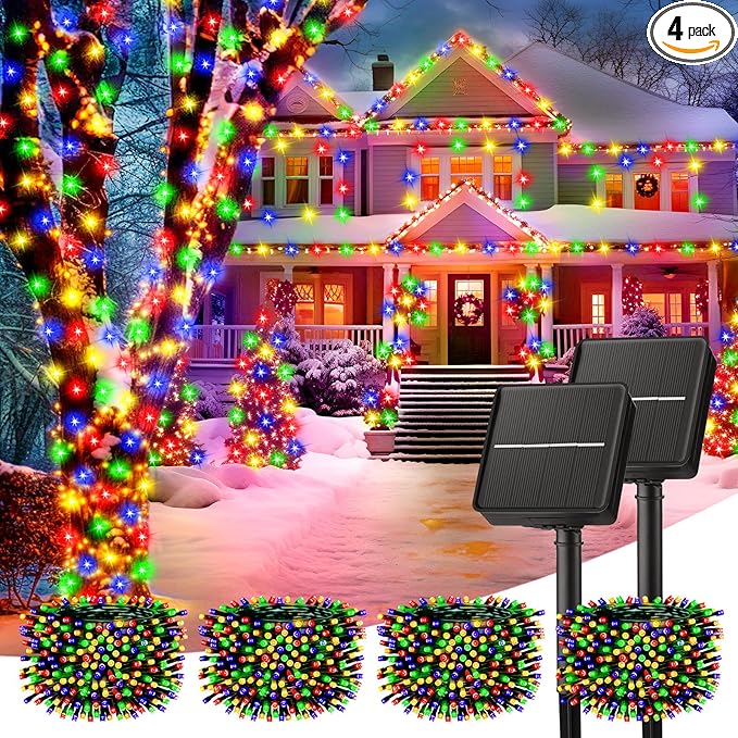 Minetom Solar String Lights for Outside, 4 Pack Total 160FT 400 LED Solar Christmas Lights Outdoor with 8 Modes, Solar Lights Outdoor Waterproof,Solar Christmas String Lights for Tree House,Multicolor