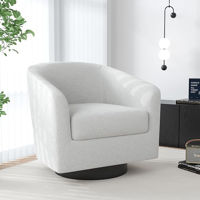 Swivel Barrel Accent Chair, Modern Round Chenille Fabric Arm Chair for Living Room, Bedroom, Comfy Club Reading Chairs for Adults（Chenille Fabric, Beige, Set of 1