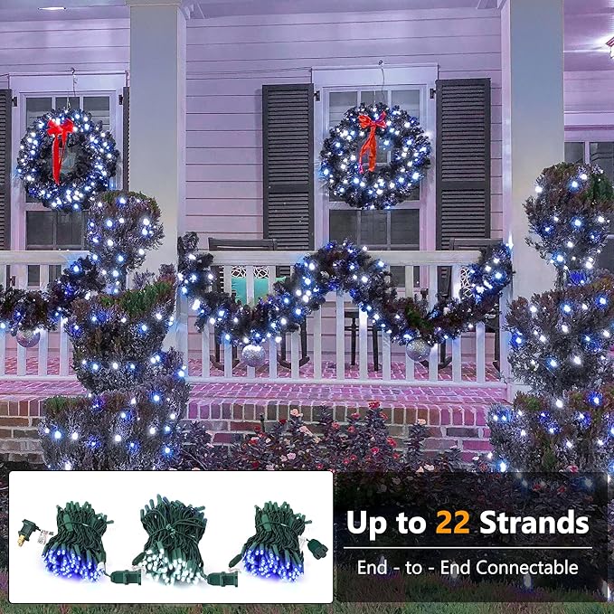 Brizled Blue & White Christmas Lights, 33ft 100 LED 5MM Wide Angle Christmas Lights, Mini String Lights Connectable, UL Listed Xmas Tree Light for Indoor Outdoor Holiday Party Decor, Green Wire