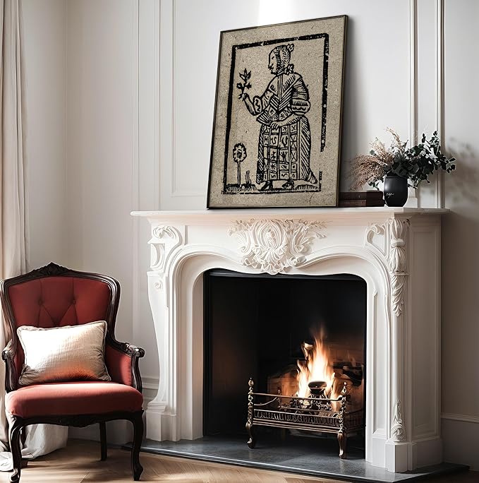 Poster Master Vintage Woodcut Poster - Retro Medieval Print - 16x20 UNFRAMED Wall Art - Gift for Gothic, Horror Fan - Witch Holding a Plant, Magic, Spell, Herbalist - Wall Decor for Bedroom, Dorm