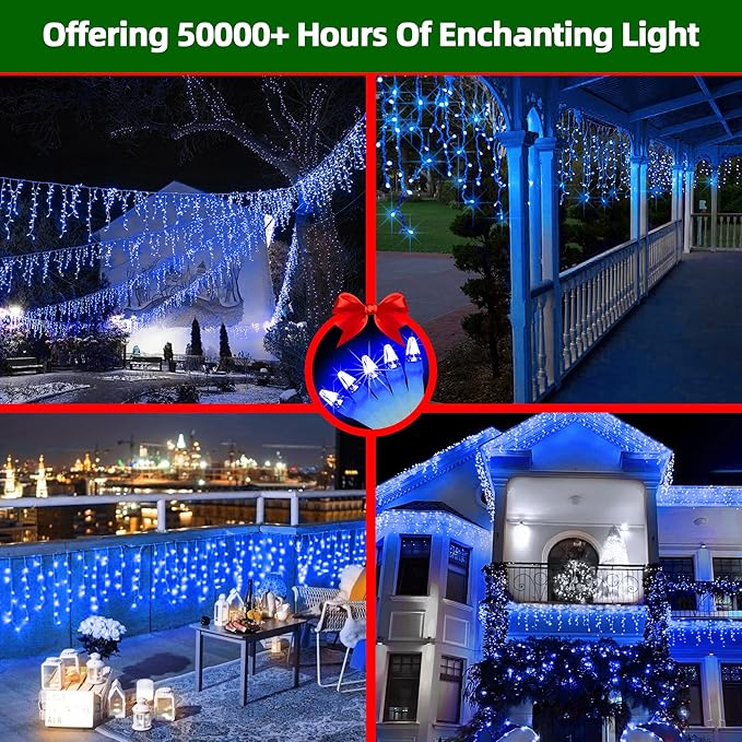 1620 LED Christmas Lights with 360 Drops,164ft 8 Modes Fairy Hanging String Lights with Time Waterproof, Plug-in Hanging String Lights for Holiday Wedding Party Christmas Decor (Blue)