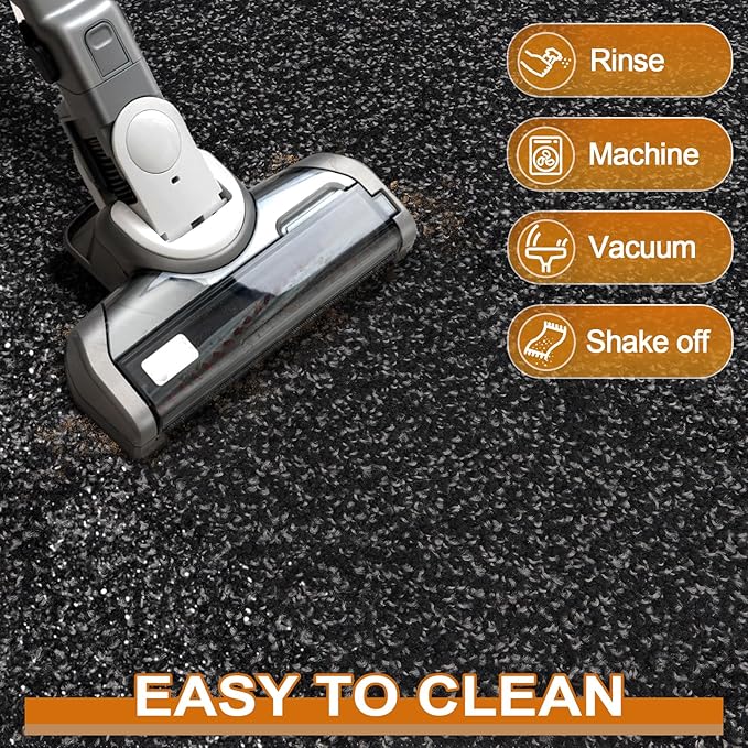 Mibao Front Door Mat, Dirt Trapper Welcome Mat for Outdoor Indoor, Non-Slip Waterproof Doormat, Durable Machine Washable Low Profile Entry Rug for Back Door Outside Patio Porch, 30" x 18", Black