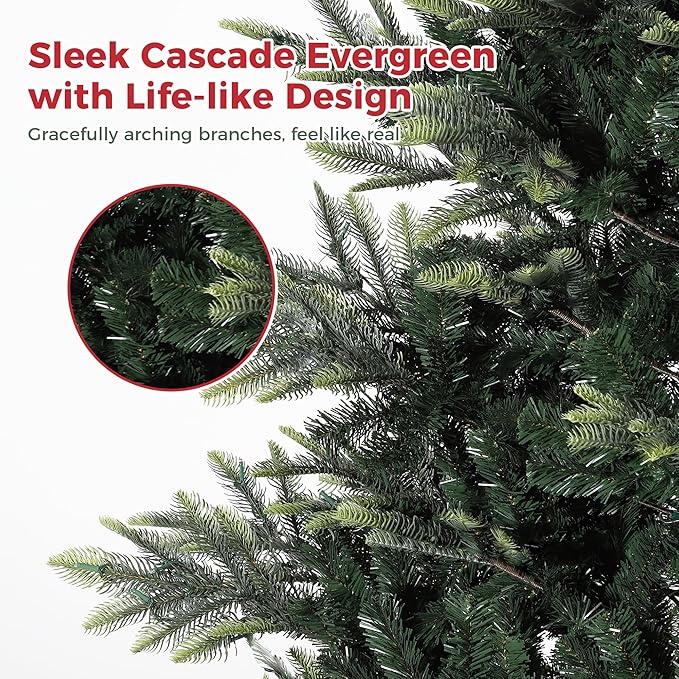 6.5ft Pre-lit Artificial Christmas Tree,Spruce Prelit Christmas Trees for Home,Office,Party Thickened PE&PVC Branch Tips & UL Listed Lights Incandescent Warm White,Fire-Resistant Automatic Branches