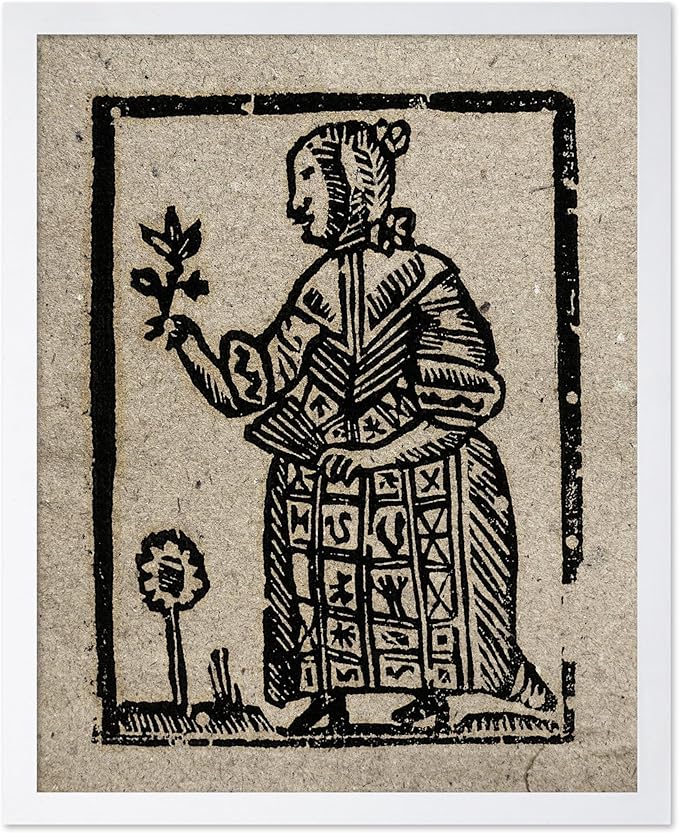 Poster Master Vintage Woodcut Poster - Retro Medieval Print - Gift for Gothic, Horror Fan - Witch Holding a Plant, Magic, Spell, Herbalist - Wall Decor for Bedroom, Dorm, 8x10 White Framed