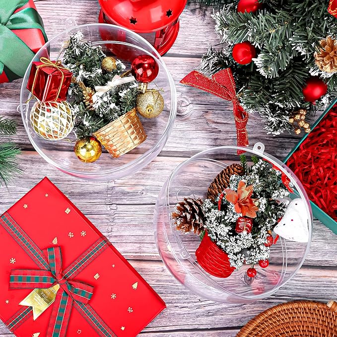 ANVAVO 2 Pieces 20 cm Christmas Clear Plastic Fillable Ball Ornaments DIY Craft Transparent Baubles Shatterproof Christmas Tree Hanging Ornaments for Xmas New Years Birthday Wedding Home Decor