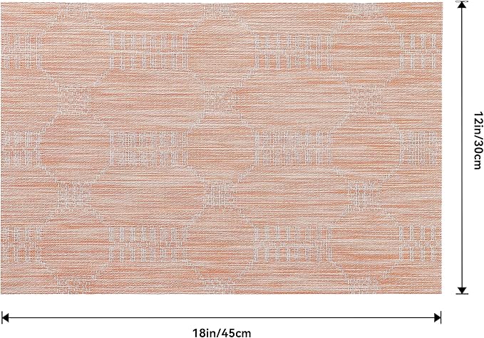 Leetaltree Coral Placemats Set of 6 - Heat Resistant Non-Slip Place mats for Dining Table, Washable Durable PVC Vinyl Woven Table Mats（Coral, 6）