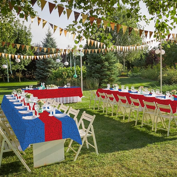 4Pcs Spider Web Themed Birthday Party Tablecloths Decorations,Mix Blue and Red Hero Plastic Table Cover Disposable Rectangle Table Cloth for Baby Shower Kids Boys Birthday Party Supplies,54x108 Inch