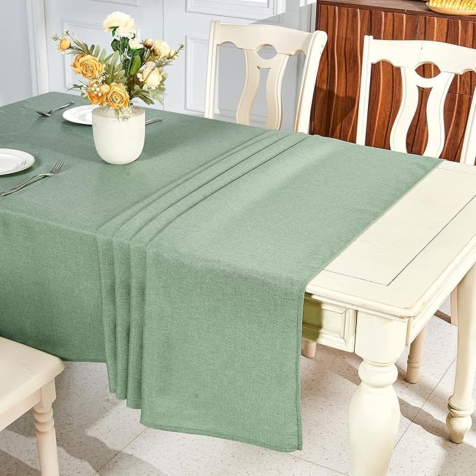 IVAPUPU Textured Linen Table Cloth for Rectangle Table - Sage Green Tablecloths Rectangular Waterproof Wrinkle Free Wipeable Dining Cover for Spring Wedding Birthday Kitchen Decor, 60 x 120 Inch