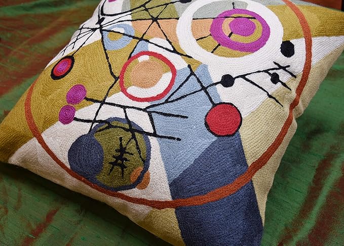 Kandinsky Abstract Throw Pillow Cover - Circles | Modern Couch & Outdoor Pillow | Mid Century Chair Cushions | Handmade Wool Size 18x18