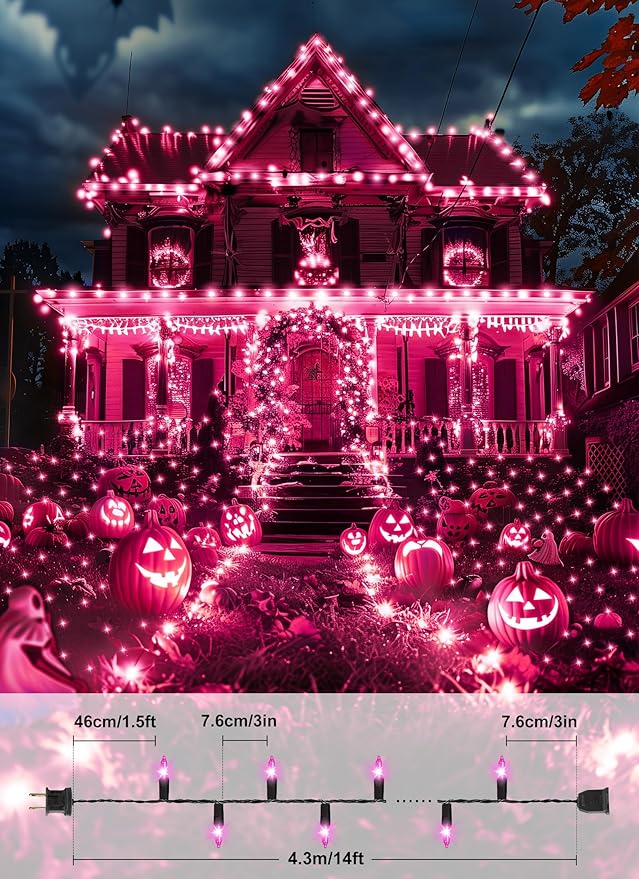 Purple Halloween Mini Lights, 50 Count 13 Feet Incandescent Bulb Mini String Lights, Connectable Halloween Light for Haunted House Ghost Party Holiday Window Indoor Outdoor Decoration, Purple