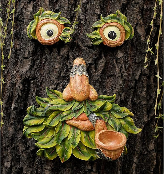 Tree Face Decor Outdoor,Whimsical Outdoor Art with Bird Feeder,Tree Hugger Bark Ghost Face Decoration Funny Yard Art,Garden Creative Decoration (12 INCH)