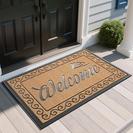 Yimobra Welcome Mat, Heavy Duty Sturdy Door Mats for Home Entrance Outdoor Indoor, Front Doormat for Outside Patio Floor Entry Porch Garage Office, Waterproof, Low Profile, 47X32 Inches, Yellow