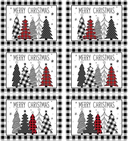Christmas Placemats Set of 6 Christmas Tree Plastic Table Mats Xmas Trees Black and White Buffalo Plaid Place Mats Winter Holiday Table Decoration for Indoor Outdoor Party Kitchen Dining