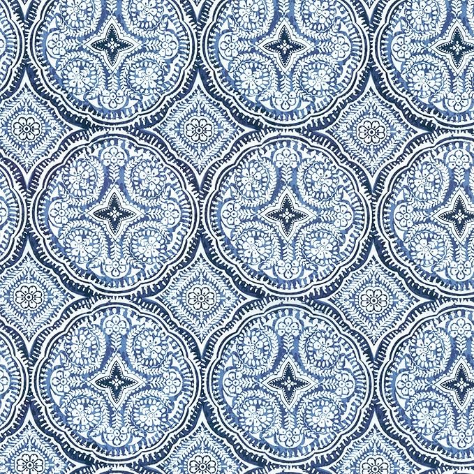 LVTXIII Outdoor Inflatable Ottoman, Fade-Resistant Round Footrest Stool D31”x H14”, Portable Patio Pouf for Garden Camping or Home Use, Medallion Blue