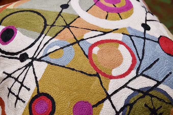 Kandinsky Abstract Throw Pillow Cover - Circles | Modern Couch & Outdoor Pillow | Mid Century Chair Cushions | Handmade Wool Size 18x18