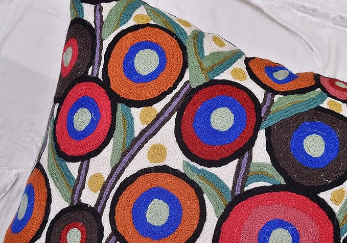 Floral Poppy Pillow Cover White Red Floral Outdoor Pillowcase Suzani Accent Chair Cushion Flower Accent Couch Pillowsham Boho Florals Chair Hand Embroidered 18x18 Inch