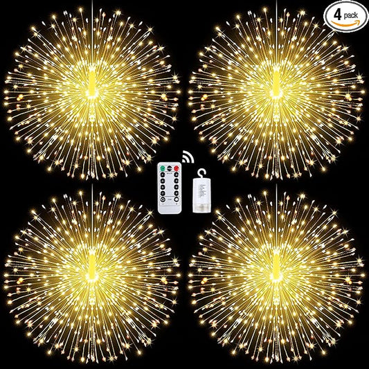 Techip 4 Pcs 225Led Lights Battery Operated Fairy Lights Copper Wire with Remote 8 Modes Wedding Hanging String Lights Christmas Decorative Lights Outdoor Indoor Decoration,Warm White