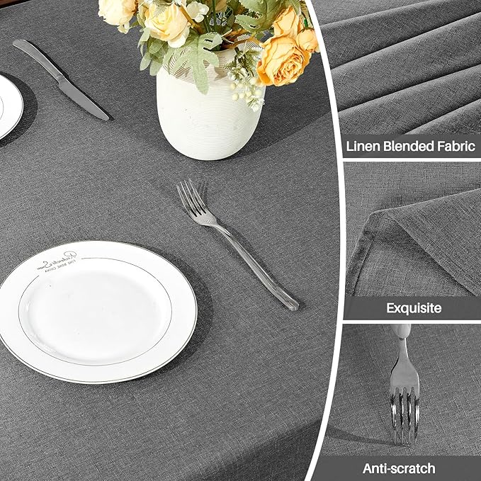 IVAPUPU Textured Linen Table Cloth for Rectangle Table - Grey Tablecloths Rectangular Waterproof Wrinkle Free Wipeable Dining Table Cover for Spring Wedding Birthday Kitchen Decor, 60 x 120 Inch