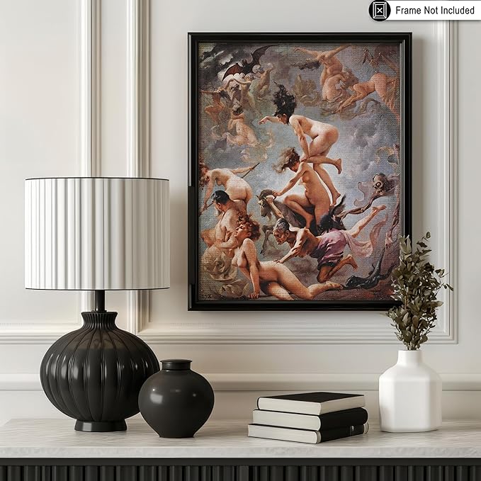 Poster Master Vintage Luis Ricardo Falero Poster - Retro Occult Print - Gift for Gothic, Horror Fan - Witches Going to their Sabbath, Pagan - Wall Decor for Bedroom, Dorm, 24x32 Unframed Wall Art