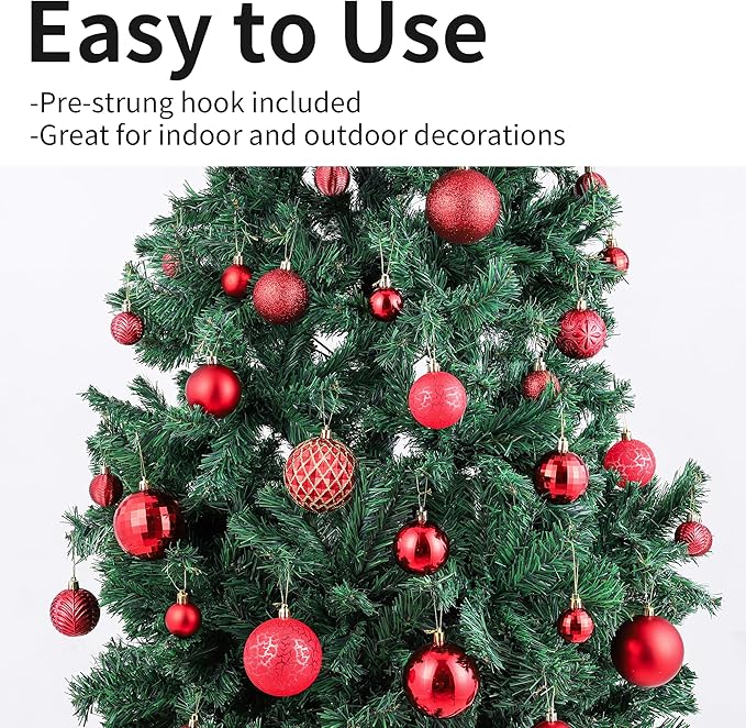 LANGXUN 36pcs Red Christmas Tree Decorations Balls, Bolas De Navidad, 2025 Christmas Decor, Indoor Outdoor Shatterproof Christmas Ornaments, Xmars Party Wedding Suppiles