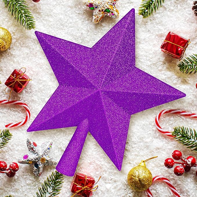 Christmas Tree Ornament, 10" Purple Star Christmas Tree Topper Decorations, Large Xmas Glitter 3D Bethlehem Tree Ornament, Waterproof Holiday Christmas Tree Topper Star Decor for Home Indoor Outdoor