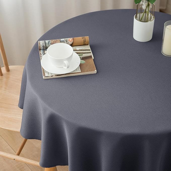 Biscaynebay Textured Fabric Round Tablecloths 70", Dark Grey Water Resistant Washable Table Cloth Circle Folding Table Covers for Dining, Kitchen, Wedding, Parties etc