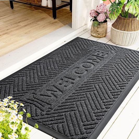 Mibao Front Door Mat Outside Entrance, Durable Outdoor Indoor Mat, Low Profile Heavy Duty Doormat, Non-Slip, Traps Dirt and Moisture, Easy Clean Patio Porch Entryway Mat, 47" x 32", Grey