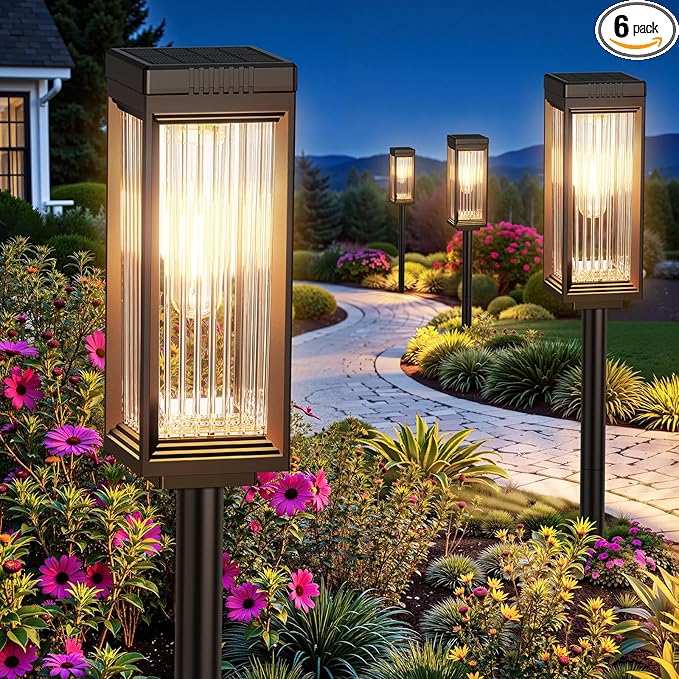 Solar Pathway Lights Outdoor, 6 Pack Upgraded Solar Lights Outdoor Waterproof, Bright Up to 15 Hrs Auto On/Off Garden Light for Yard Patio Lawn Path Walkway Driveway Outside Decor