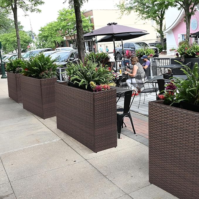 LEWIS&WAYNE Tall Planters for Outdoor Plants Handmade Wicker Large Rectangular Block Planter Box with Removable Liners Modern Planter for Indoor Outdoor Patio Deck - Brown